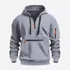 Suéter con capucha para hombre, de otoño e invierno, con cremallera impermeable, bolsillo y múltiples bolsillos, suéter deportivo informal para hombre