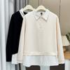 Chalecos de dos piezas falsos de otoño 2024 para mujer, tallas grandes, 200 kg, camisa informal para chica gordita, chaqueta tipo jersey de manga larga con costuras, 5110