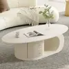Mesa de centro de pizarra con forma ovalada para sala de estar, moderna, de alta gama, simple, adecuada para espacios pequeños, estilo crema, popular en línea
