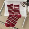 Calcetines de tela retro a rayas para otoño e invierno para mujer, hasta la pantorrilla, calcetines apilados con borde enrollado estilo coreano, versátiles, transpirables, cálidos, calcetines de moda