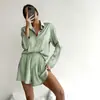 Conjunto de Pijama Duas Peças com Lapela Longa de Seda Verão Europeu e Americano 2023 Feminino Roupa Externa Roupas de Casa