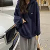 Moletom Espesso com Forro de Fleece de Cinco Cores para Mulheres, Outono e Inverno, Estilo Casual Japonês e Coreano, Moletom com Capuz Pulôver Solto de Manga Longa para Estudantes