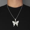 Collar de mariposa con diamantes de imitación a juego, moderno y elegante, colgante largo para hombre y mujer.
