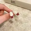 Pendientes de Lazo de Tela Estilo Literario Retro Pendientes Largos Exagerados de Flor Flockada y Perlas Pendientes Suaves Elegantes