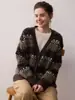 Outono e Inverno Novo Cardigan Tricotado de Caxemira Listrado em Cores Contrastantes Decote V Top Look Solto Emagrecedor Estilo Preguiçoso Jaqueta Grossa Feminina