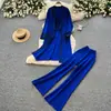 Conjunto de dos piezas de cárdigan de punto de estilo casual y pantalones de pierna ancha para mujer, atuendo adelgazante para el commute de otoño, conjunto de tres piezas de suéter
