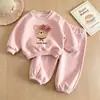 Bestseller de principios de otoño Conjunto de chándal elegante para niñas con lazo y manga larga Dulce conjunto casual de dos piezas para bebés niñas
