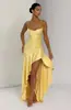 Estilo Caliente de Verano Transfronterizo de Comercio Exterior Europeo y Americano Vestido de Gala Irregular Sexy para Mujer con Tirantes Espalda Descubierta Volantes
