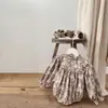 INS Primavera y Otoño Bebé Estampado Vintage Floral Camisa con Gorro de Manga Larga para Bebés Niñas Cuello Zou Zou Traje de Gateo