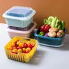 Cesta Escurridora de Doble Capa Caja de Conservación de Frutas para Refrigerador Cesta de Almacenamiento de Plástico Multifuncional Cesta para Lavar Verduras de Cocina Fabricante Venta al por Mayor