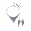 Colar de Franja de Cristal com Diamantes Completos Super Brilhante Brincos de Franja Femininos Gota d'Água Retro Estiloso Noiva Diamante Vazado Luxo Leve Cadeado