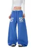 Pantalones deportivos holgados de pierna recta a la moda estilo americano con estampado de letras para hombre, pantalones casuales retro de pierna ancha