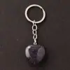 Llavero con colgante de corazón transfronterizo de 30*12 mm, corazón de cristal rosa de piedra natural, accesorio popular para DIY