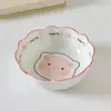 Cerdo Lindo Comida para una persona Chica Linda Vajilla Traje Tazón de Arroz para Pareja Tazón con Asa Color Cerámico Bajo Esmalte Hogar