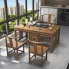 Novo conjunto de mesa de chá e cadeiras estilo chinês madeira maciça pequena mesa de chá suporte de chá apartamento pequeno escritório varanda mesa de chá integrada um conjunto completo