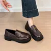 Mocasines Retro Estilo Universitario de Suela Gruesa con Moneda Dorada para Mujer, Nuevos Zapatos de Cuero Jk Otoño 2026, Zapatos de Vestir Británicos con Punta Ancha