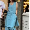 Conjunto de dos piezas de verano para mujer, estilo casual y relajado 'old money': top de tirantes sin mangas con abertura y pantalones de pierna ancha