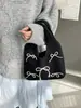 Bolso de Axila Estilo Ballet con Lana, Lazo de Perlas y Bolso de Punto para Mujer, Bolso Versátil para Otoño e Invierno