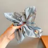 Scrunchie lenço quadrado estilo pastoral francês para meninas e crianças, elástico de cabelo doce com laço para coques, acessório de cabelo