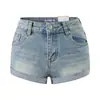 Shorts de Mezclilla Lavada de Tiro Bajo Estilo Hot Girl con Bordes Enrollados para Mujer, Estilo Verano 2026, Sexy Estilo Americano Ajustado al Cuerpo que Resalta las Caderas, Pantalones Cortos Versátiles