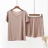 Conjunto casual de modal leve de manga curta para o verão para mulheres plus size, pijama casual de duas peças com shorts, modelagem solta, tamanho grande