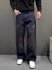 Jeans de Marca de Moda Retro Americano con Degradado de Galaxia Cielo Estrellado y Pedrería para Hombre, Nuevo Estilo Otoño y Primavera, Pantalones Anchos Rectos Sueltos