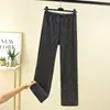 Nuevos pantalones casuales de pierna recta a rayas para otoño e invierno, pierna ancha, holgados y forrados de felpa, pantalones casuales de largo hasta el suelo, de cintura alta, pantalones holgados para casa