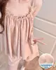 Conjunto de Pijama de Camisola y Shorts de Algodón Nube Delgado de Verano para Mujer con Copas Estilo Dulce Puro Deseo Conjunto de Ropa de Casa Femenino