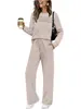 Traje de Mujer Europeo y Americano Transfronterizo Nuevo Otoño 2025 Top de Manga Larga con Cuello Redondo Pantalón Casual de Cintura Elástica Pantalón de Pierna Ancha