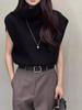 Coreia do Sul Estiloso Empilhado Elegante Gola Alta Solto Colete Colete Feminino Sem Mangas Suéter de Tricô Pulôver Colete Top Tendência