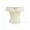 Nueva Moda de Verano Elegante Sexy Ajustado Sin Hombros Fruncido Top Camiseta para Mujer