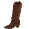 Botas Francesas de Punta para Mujer 2025 Nuevas Botas Altas de Verano con Faldas, Zapatos de Moda de Tacón Grueso y Aspecto Adelgazante