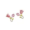 Clip para Oreja de Flor Rosa Diseño de Nicho Esmalte de Alto Grado Tulipán Pendientes Elegantes Exquisitos sin Agujeros en las Orejas