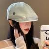 Gorra Forward de mezclilla lavada para mujer Primavera y Otoño Estilo japonés Retro Exhibición de rostro Boina pequeña inversa Cabeza grande Sombrero combinable