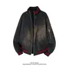 Chaqueta de béisbol retro americana de gamuza para hombre, tendencia de otoño, marca, chaqueta desgastada tie-dye, ropa exterior holgada a rayas acanaladas