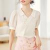 Nueva Camisa Chinoiserie con Botón de Placa Reductora de Edad para Mujer Verano 2025 Nuevo Estilo Retro Estilo Nacional Elegante Elegante Camisa de Gasa de Manga Abullonada