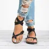 Sandalias de Punta con Tiras Cruzadas de Talla Grande para Exportación Europea y Americana para Mujer Zapatos Planos Transfronterizos Zapatillas y Sandalias de Playa de Talla Grande