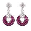 Accesorios de Joyería Pendientes, Estilo Europeo y Americano con Incrustaciones de Diamantes Corindón Rojo Simulado Pendientes de Moda Azul Real para Mujer, Al por Mayor en Stock