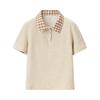 Atacado Outono 2025 Estilo Europeu e Americano Feminino T-shirt Spliced com Gola e Manga Curta 250147