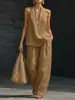 2026 Verano Comercio Exterior Transfronterizo Sitio Independiente Ropa Femenina Amazon Aliexpress Color Sólido Cuello Halter Cuello en V Sin Mangas Casual Conjunto