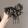 2026 Nuevo Clip de Resorte de Lujo Floral Negro con Lazo Pinza para el Pelo para Cola de Caballo Pinza de Tiburón Pinza para el Pelo