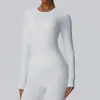 Top Deportivo de Manga Larga para Entrenamiento Ajustado, Transpirable, para Correr y Fitness, Sensación Nude Europea y Americana, Cepillado Doble Cara, Camiseta 52540