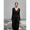 Foto Real Outono 2026 Novo Estilo Coreano Renda Texturizada Gola com Babados Laço Ajuste Slim Top de Tricô Feminino
