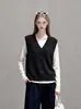 Nuevo chaleco cárdigan de punto de otoño para mujer, chaleco suéter con cuello en V sin mangas, top superpuesto exterior 25696