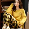 Pijama nuevo de manga larga para primavera y otoño, pijama casual para mujer, estilo coreano, conjunto de ropa para el hogar para mujer
