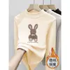 2026 Meninas Médio e Grande Infantis Outono e Inverno De Rong Tecido Escovado Top Camiseta Estilosa de Manga Longa Camada Base Gola Semi-Alta Roupa Íntima Casual