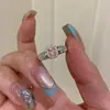 Anel Xiaohongshu Popular de Madrepérola Natural Vazada Coração Rosa Diamante Rosa Zircônia Micro-Pavimentada Anel de Dedo Indicador Exquisito Nicho Feminino