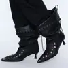 Botas Puntiagudas Tachonadas Estilo Coreano para Mujer, Nuevos Zapatos de Tacón Alto Primavera/Verano, Botas Retro Plisadas de Media Caña con Diseño Único