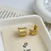 Brincos Simples Largos de Metal Escovado com Zircônia em Formato de C com Design de Luxo Leve, Brincos Versáteis Estilosos e Modernos para Mulheres