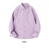Algodón Puro Lavado, Sin Bolsillo, Manga Larga, Camisa Lisa de Color Sólido para Mujer, Cárdigan Holgado Liso, Top con Cuello de Solapa, En Stock al por Mayor